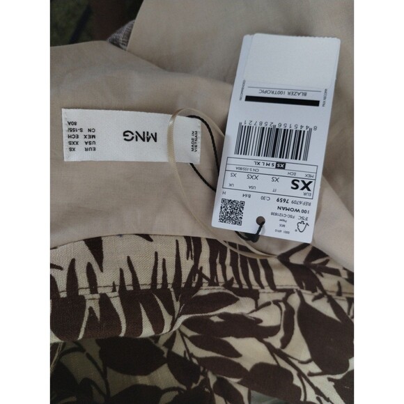 NWT Mango Blazer Women's XS Linen Blend Brown Tropical Hawaii Aloha Resort - Picture 7 of 12